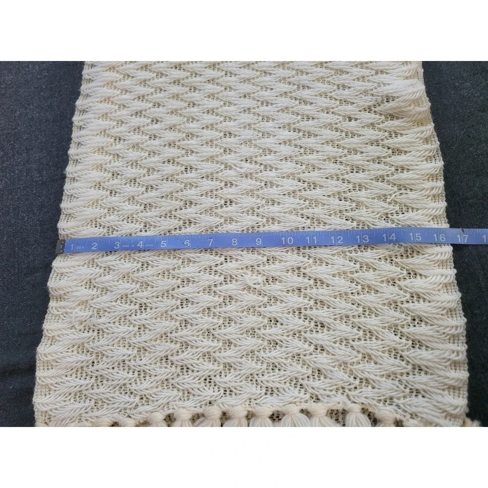 Vintage 60s 70s Glentex Wool Scarf Large Knit Fringe White Ivory Unique Chevron‎